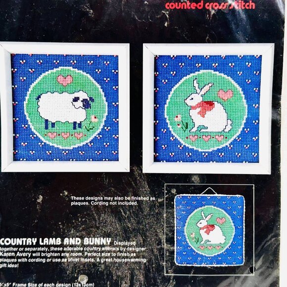 Vintage Dimensions Cross Stitch Kit Country Lamb & Bunny (1986) - New/Sealed - Picture 2 of 7